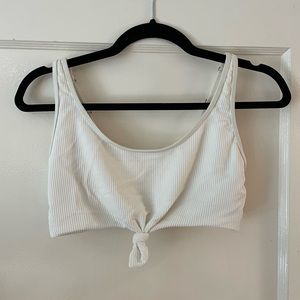 Frankies Bikinis White Ribbed Knotted Bikini Top